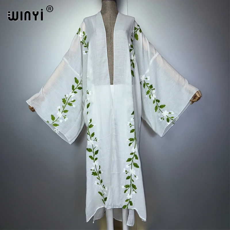 WINYI kimono embroidery fashion kaftans beach wear cover-ups Cardigan Holiday beach outfits for women vestidos купальн