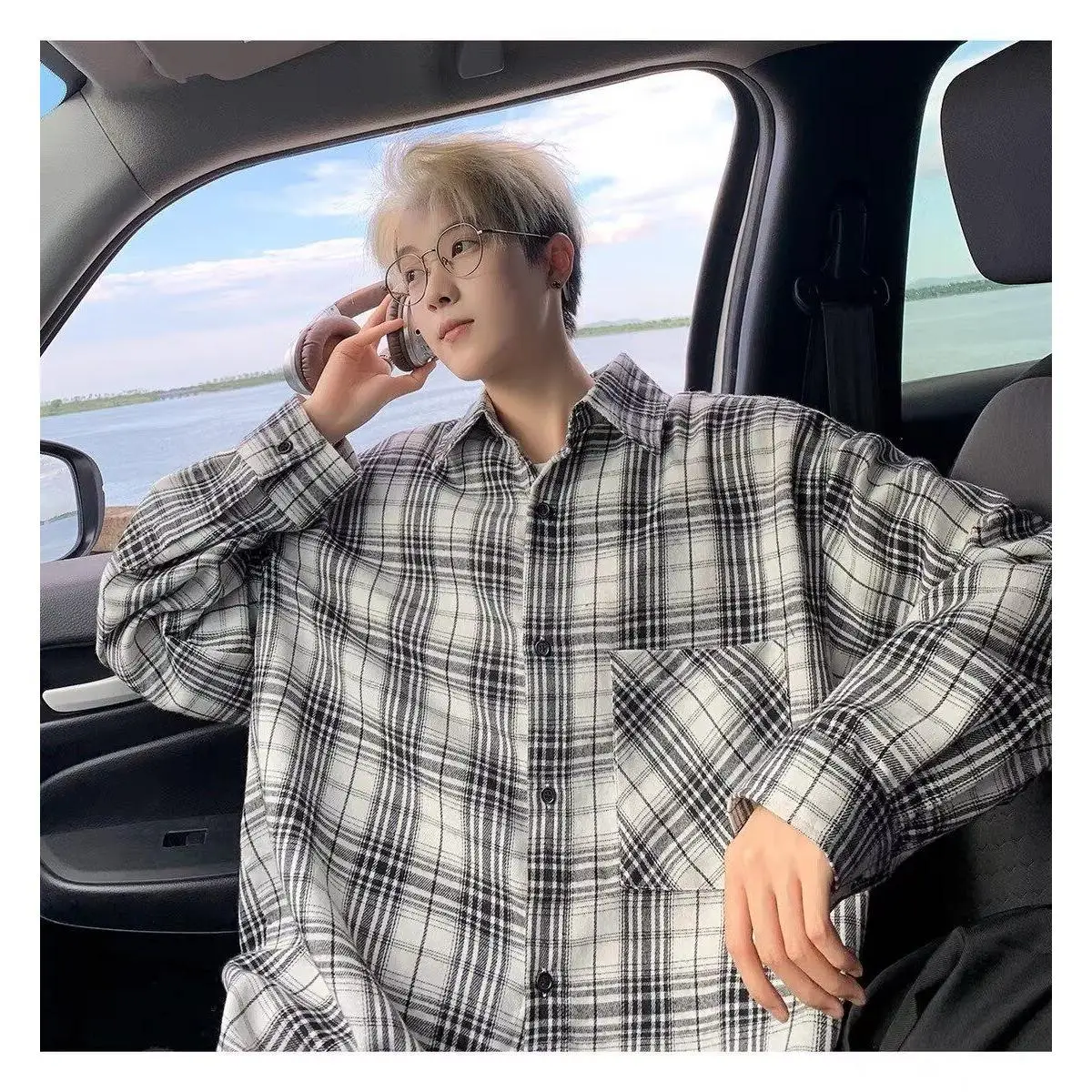 

Plaid Long Sve Casual irt Men's Spring Autumn New Sle Large Size Retro Teenage Men's Cheered irt Coat Faion Urba...