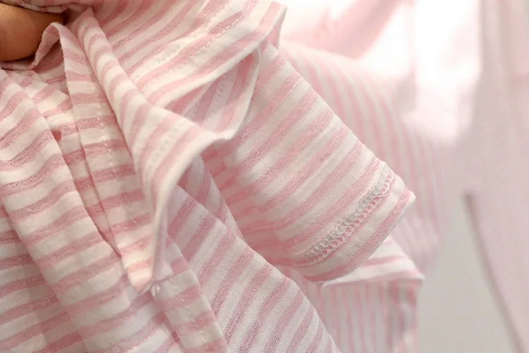 Korean Style Thin Stripe Ice Silk Breathable Loose Long Sleeve T-Shirt Women Summer Versatile Sun Protection Outdoor Cover up