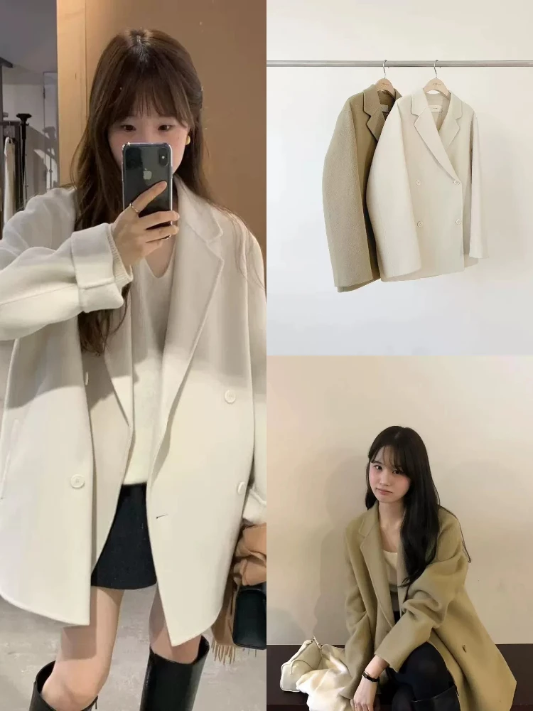 

Свободное шерстяное пальто женское двубортное с лацканами средней длины в стиле ретро Sle Dongda Gate Ouce верхняя одежда зимний сезон Faion