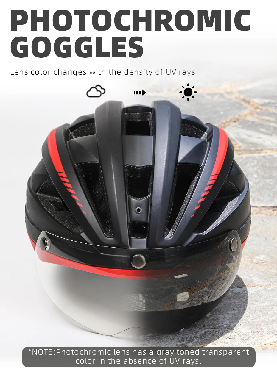 VICTGOOL Fahrradhelm für Männer Sonnenblende Goggles Radfahren Helm LED USB Licht Magnetische Linse MTB Rennrad Helme Sicherheit – Detail 8
