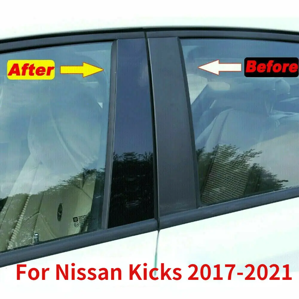 

8pcs/Set Car Stickers Door Window Pillar Posts Glossy Black Molding Cover Trim For Nissan Kicks 2017-2021 Accessories