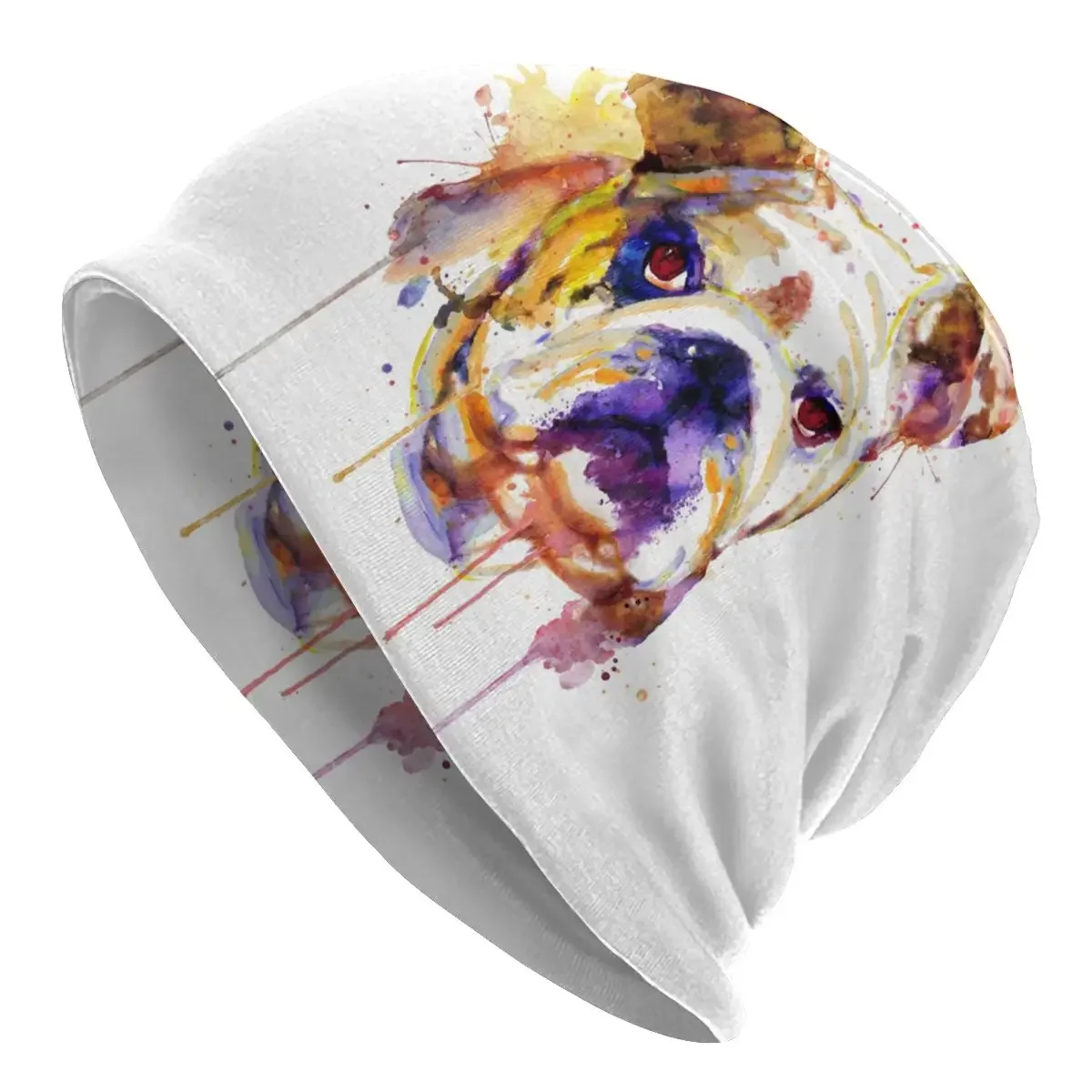 English Bulldog Head Watercolor Dog Bonnet Hats Goth Autumn Winter Outdoor Skullies Beanies Hat  Men Knit Hat Warm Unisex Caps