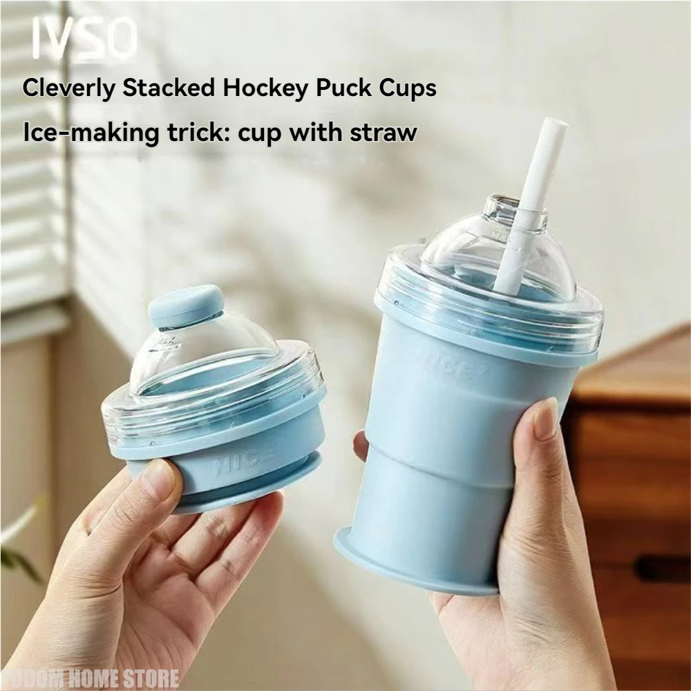 325ml Foldable Silicone Straw Cup Collapsible Drink Vessel with Ice Ball Maker Portable Drinkware for Summer Cold Beverage
