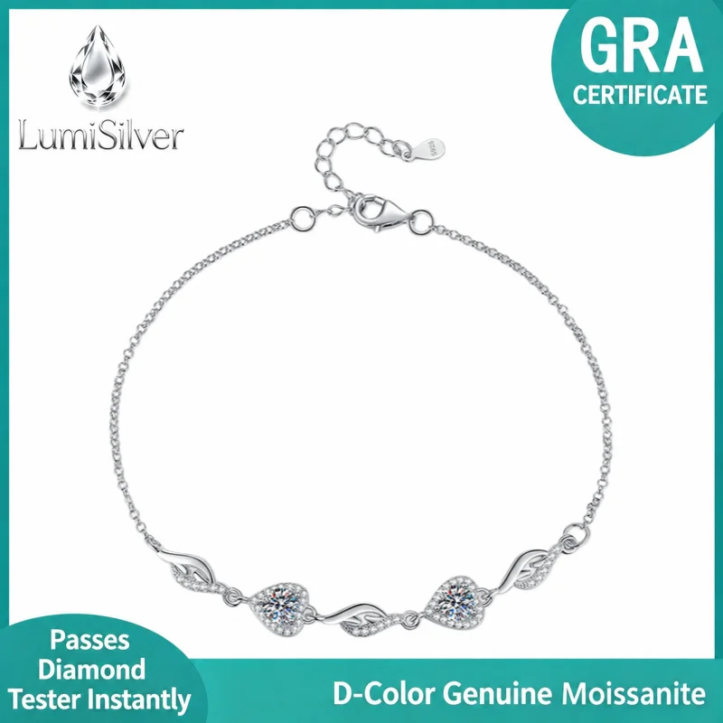 Heart Shape Halo Moissanite Bracelet 925 Sterling Silver Adjustable Dainty Romantic Love Anniversary Gift for Women
