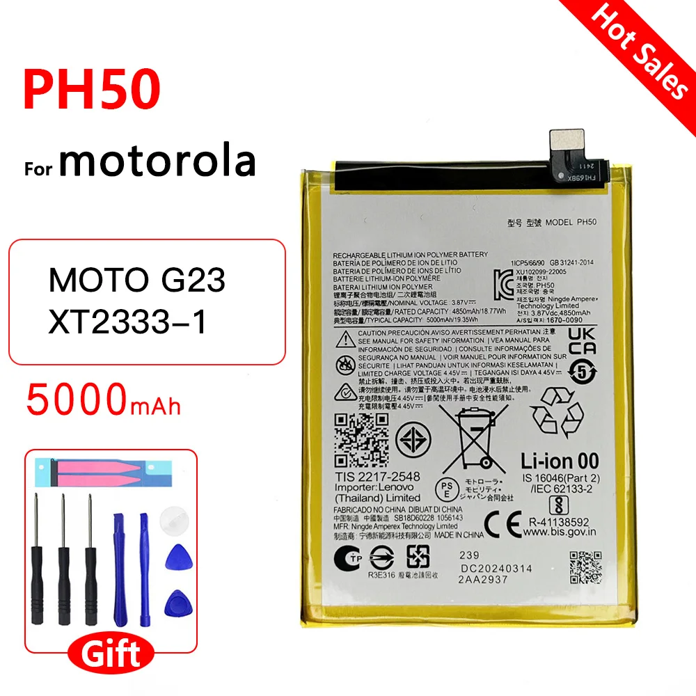 

Genuine Replacement Battery 5000mAh PH50 Replacement Battery For Motorola MOTO G23 XT2333-1 Mobile Phone Batteries + Free Tools