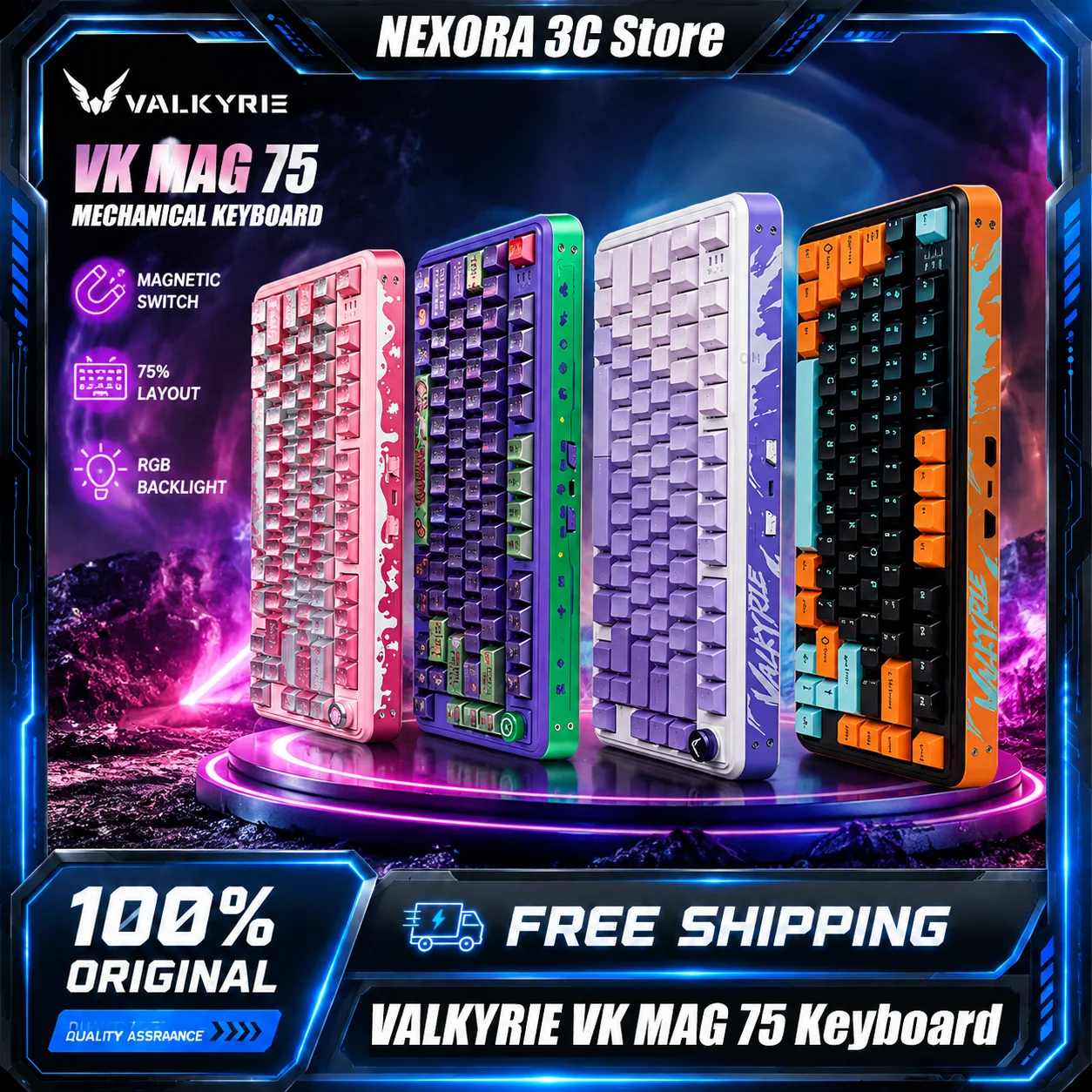 VALKYRIE VK MAG 75 Magnetic Switch Keyboard 8000Hz Polling Rate 0.01mm Rapid Trigger Hall Effect Mechanical Mice for PC Gamer