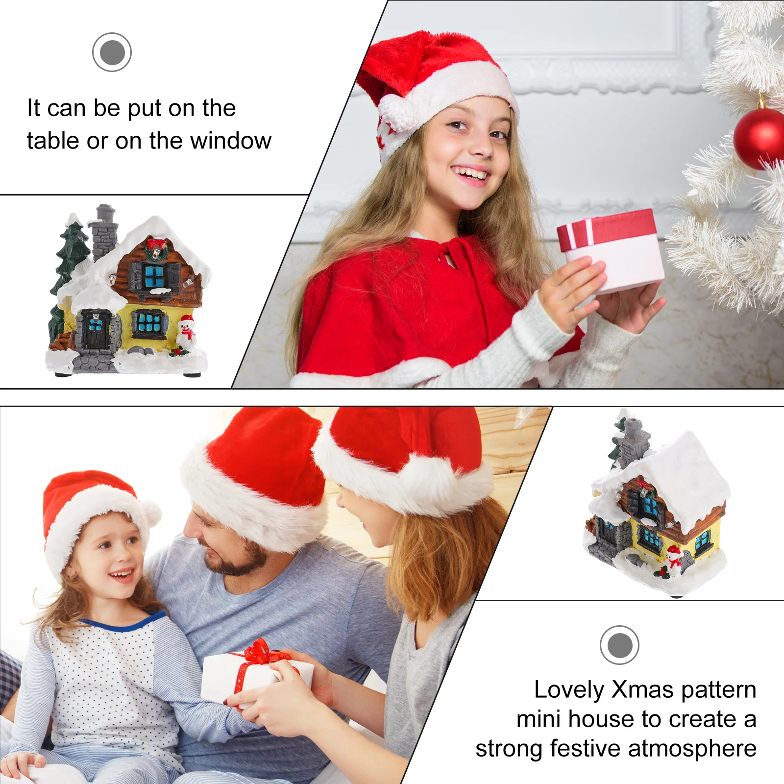 

Christmas Resin Mini House Decoration Xmas Chalet Luminous Ornament for Table Window Shop Office Festive Decor