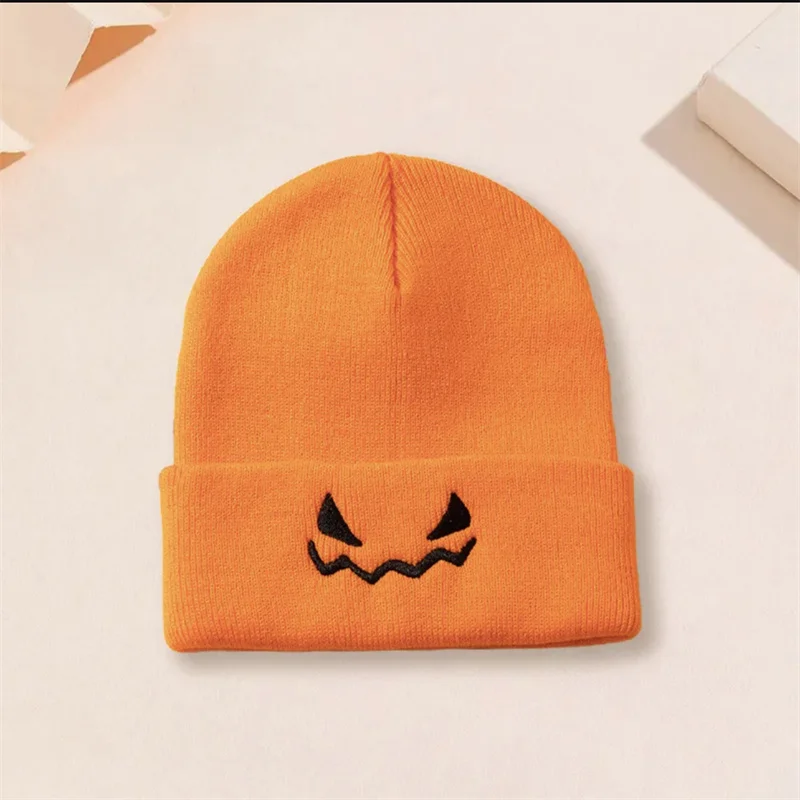 Winter Autumn Pumpkin Style Devil Face Surgical Sutures Embroidery Handmade crocheted Hat Men Women Outdoor Keep Warm Cold Caps