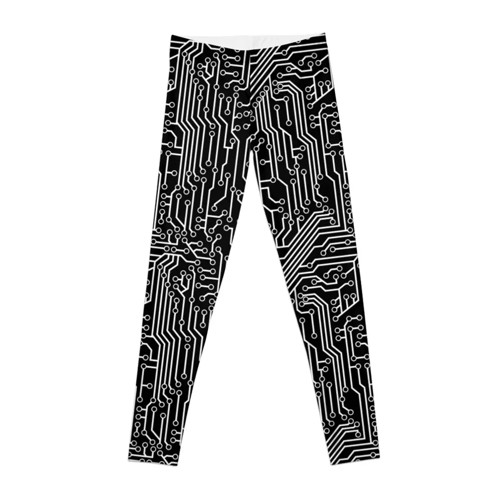 

Modern Black and White Cybernetic Circuit Board Pattern Leggings exercise clothing for fitness set gym Womens Leggings