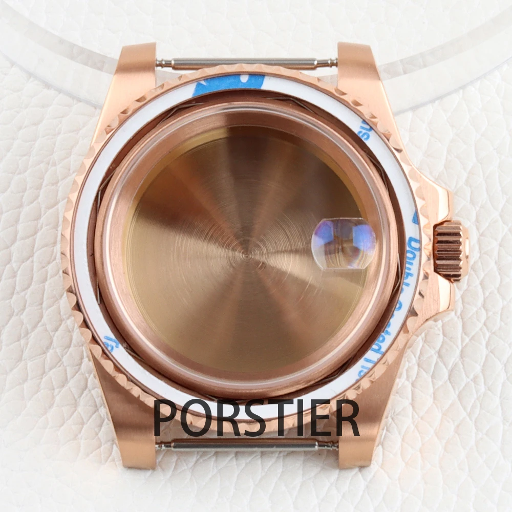 40mm NH35 Case No Bezel Insert Sapphire Glass Water Resistant Rose Gold Black Silver Watch Case for Sub NH34 NH35 NH36 Movement