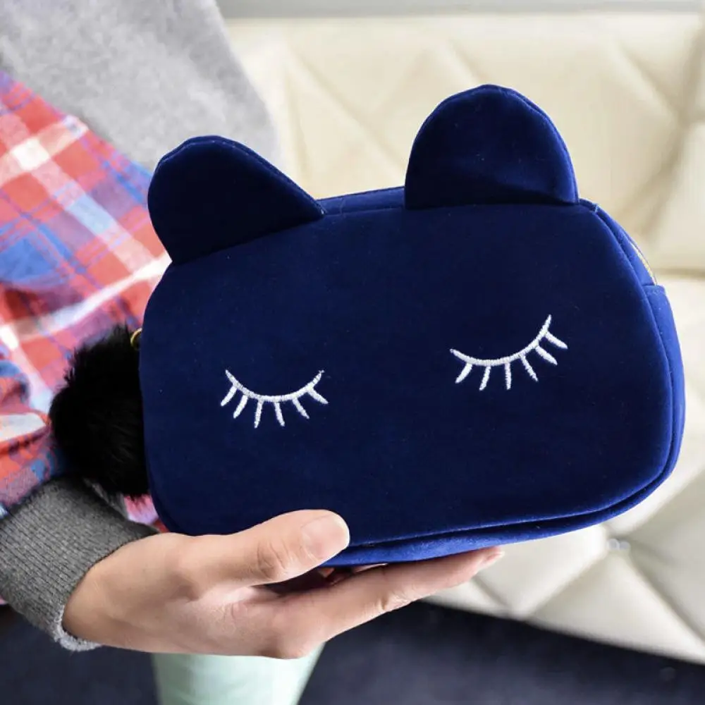 ISKYBOB Portable Cartoon Cat Coin Storage Case Travel Makeup Flannel Pouch Cosmetic Bag image 4