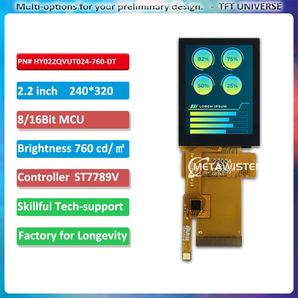 

2.2 inch capacitive touch TFT display with 240x320 resolution and 760 nits brightness for versatile applications