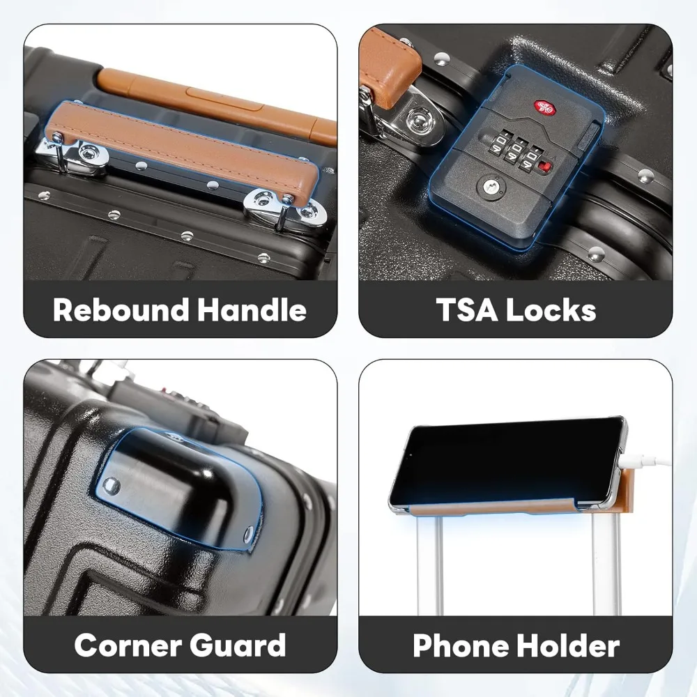 TSA Approved 18 Inch Lightweight Hardside Carry-On Suitcase with Cup Holder and TSA Lock for Travel