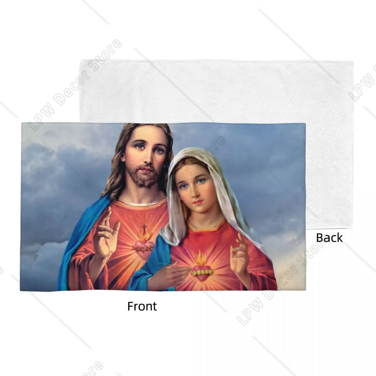 Sacred And Immaculate Hearts Face Towel Custom Catholic Jesus and Mary Breathable Cotton Bath Towels