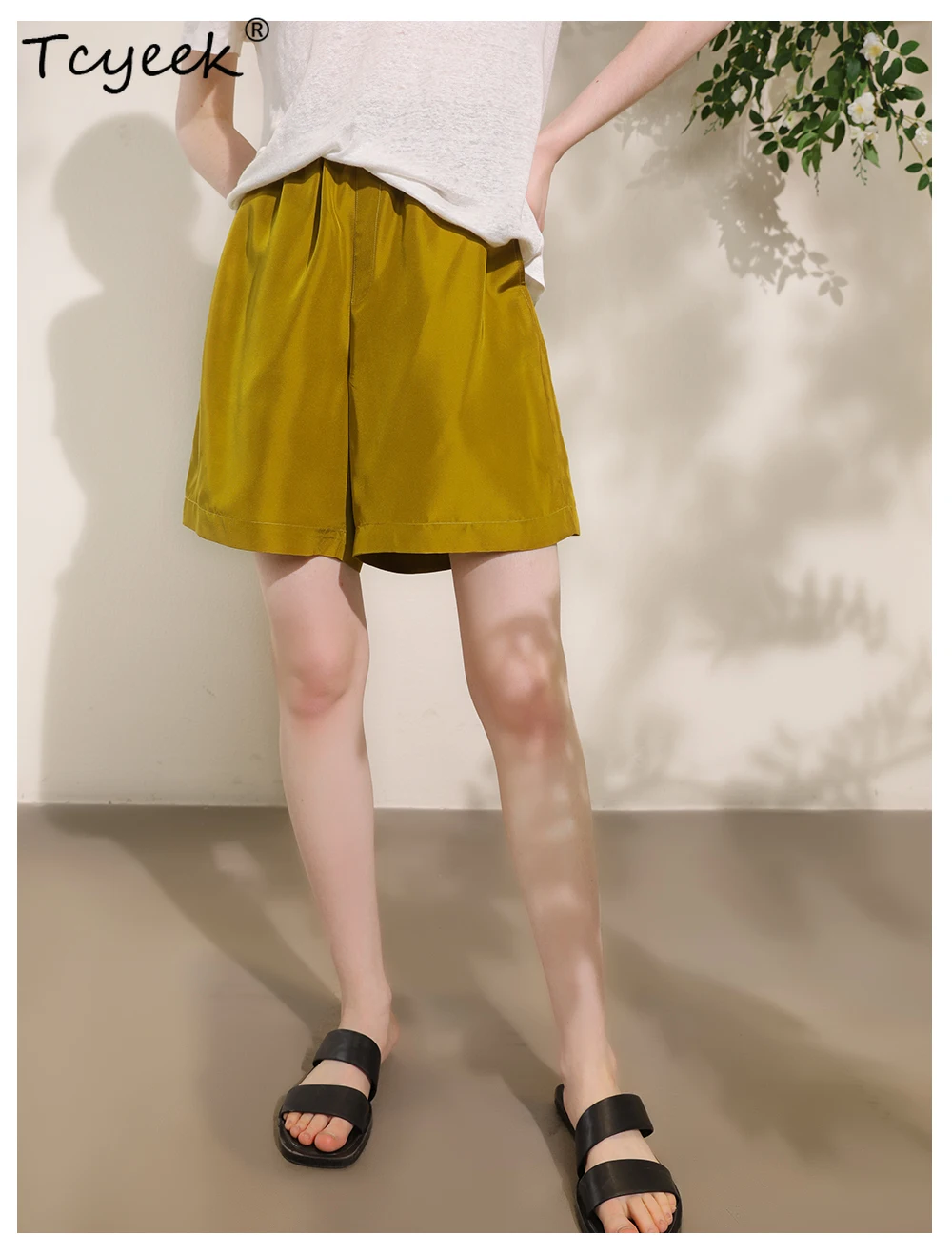 

Tcyeek 19MM 100%Real Silk Elegant Shorts, Women Elastic Waist Solid, Office Lady Casual Fashion Short Pants, Summer B437111QM