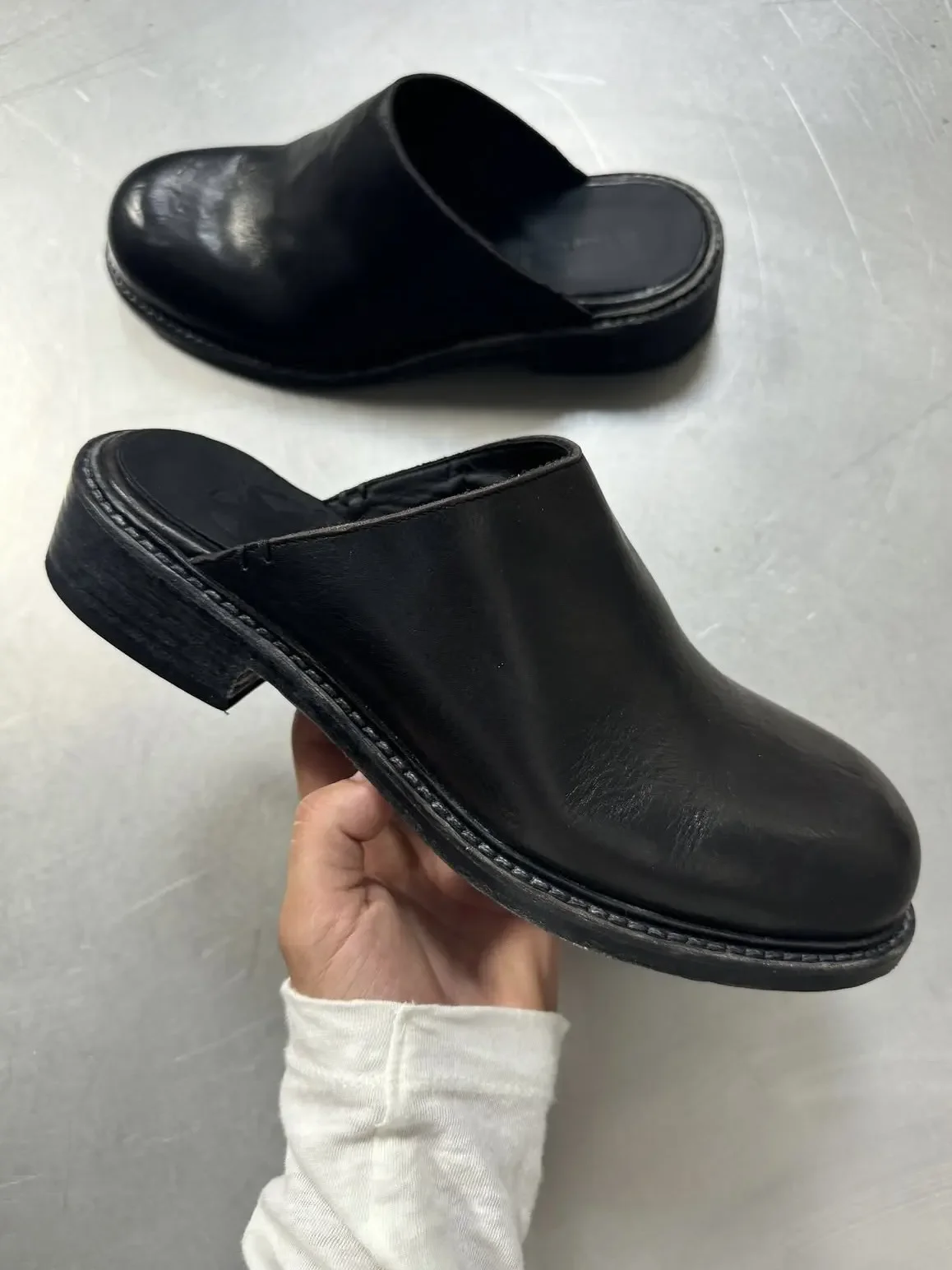 Nofaith Black Muller Shoes Real Cowhide LEATHER MULES Lazy Leather Slippers