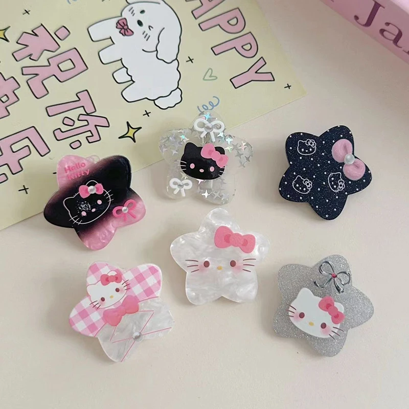 6Pcs/Set Sanrio Hair Clip Anime Hello Kitty Star Shaped Sparkling Girl Bangs Clip Kawaii Children'S Hair Accessories Gifts