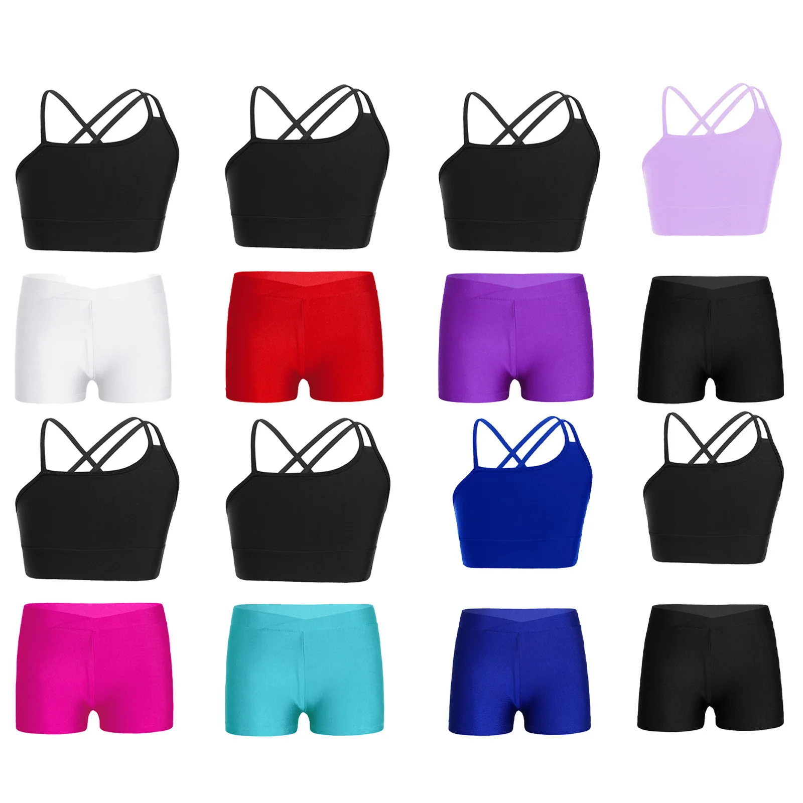 Kids Girls Sports Outfits Sets Sports Bra Crop Top with Running Fitness Shorts for Ballet Dance Suits Gymnastic Workout Training