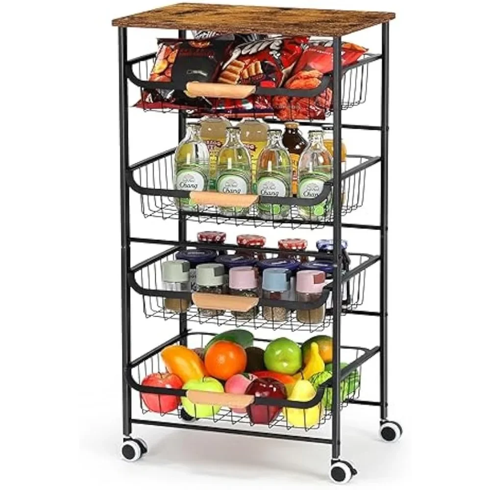 

5 Tier Rolling Kitchen Storage Cart, Metal Microwave Stand Kitchen Island Cart on Wheels with Storage for Kitchen 4/5 Tier