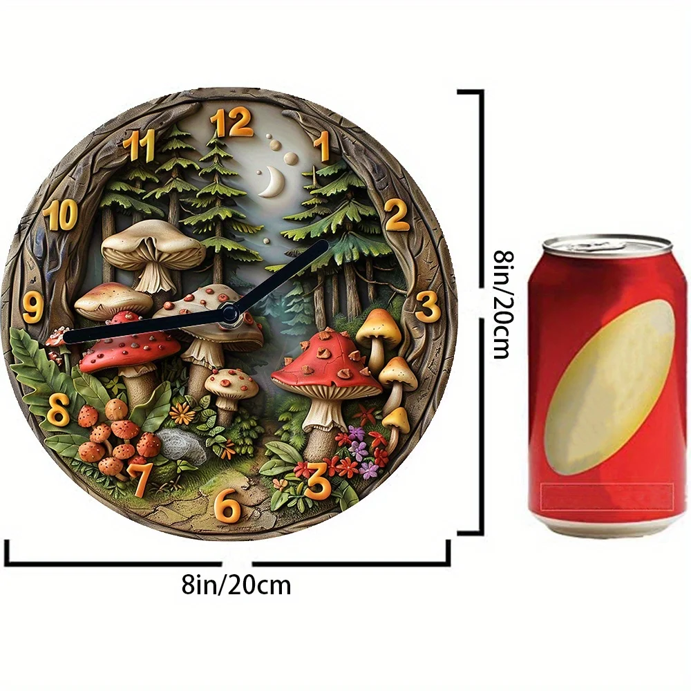 Mushroom Forest Theme Silent Wall Clock Aluminum ,High-Decorative Timepiece for Living Room,Mother's Day,Thanksgiving