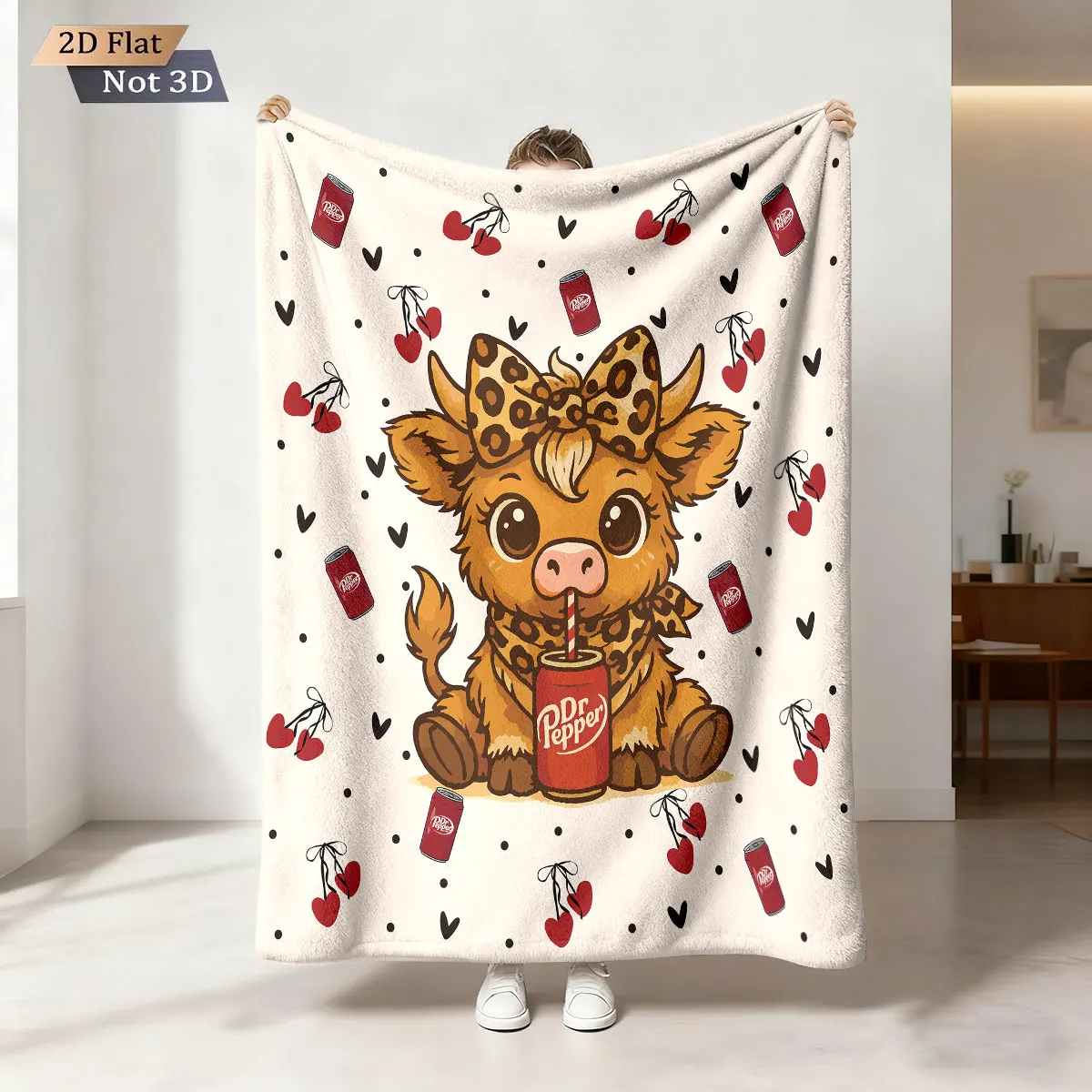 1 Stück Cartoon Cola Highland Cow Print 230 Flanelldecke, lässige und bequeme Nickerchendecke, verschiedene Größen, maschinenwaschbar