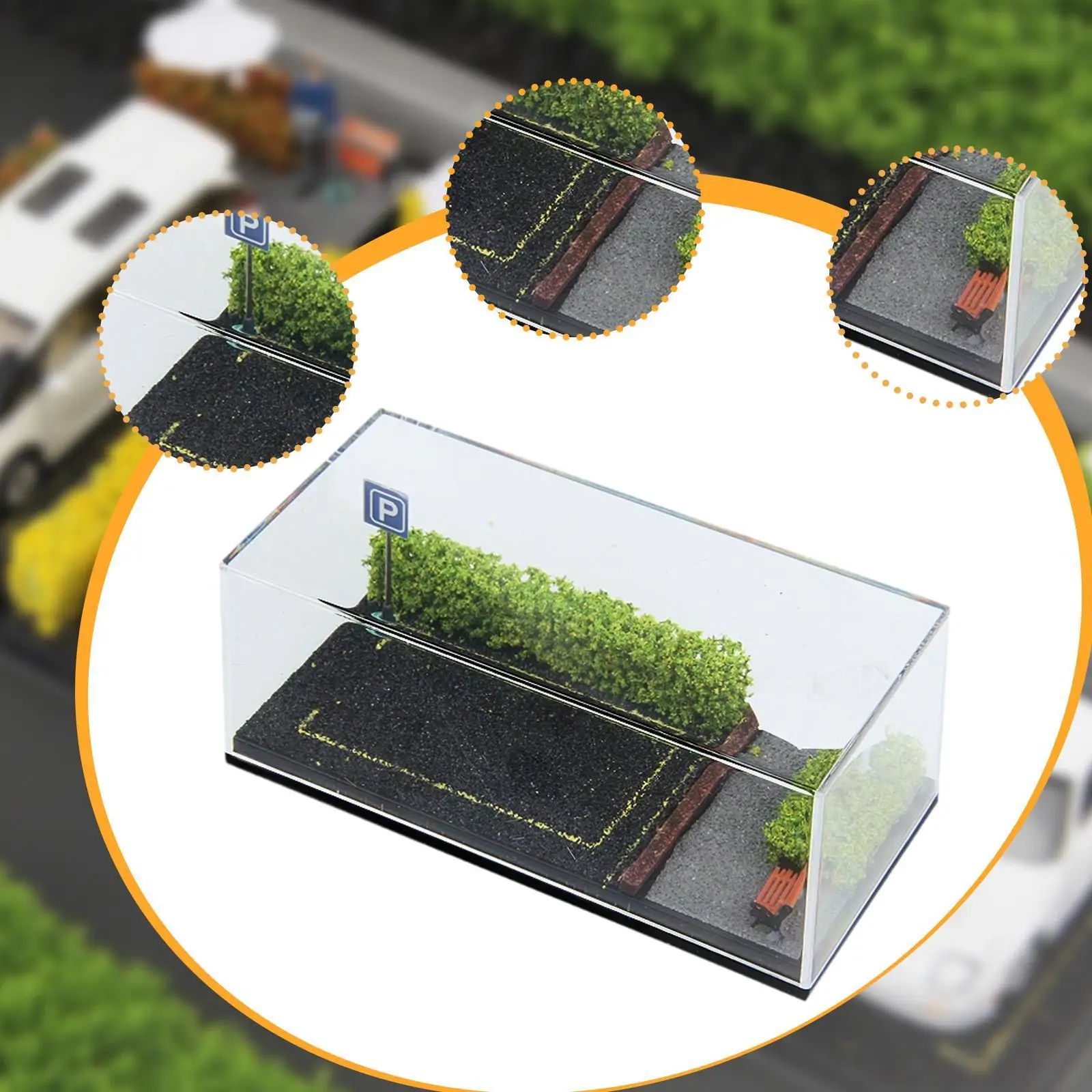 1/64 Diecast Auto Vitrine Parkplatz Szene für Sportwagen Fahrzeug Dekor