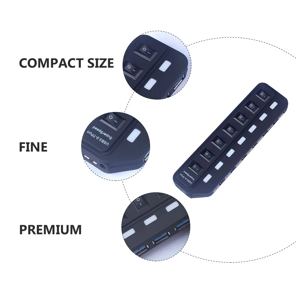 

USB Hub 7-Port USB 3.0 Multi-Port Data Dock Independent Switch LED Light Overload Protection Portable Expansion Transfer Adapter