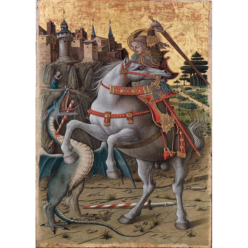 Saint George Slaying The Dragon Byzantine Christian St Vladimir Orthodox Catholic Canvas Wall Art Painting