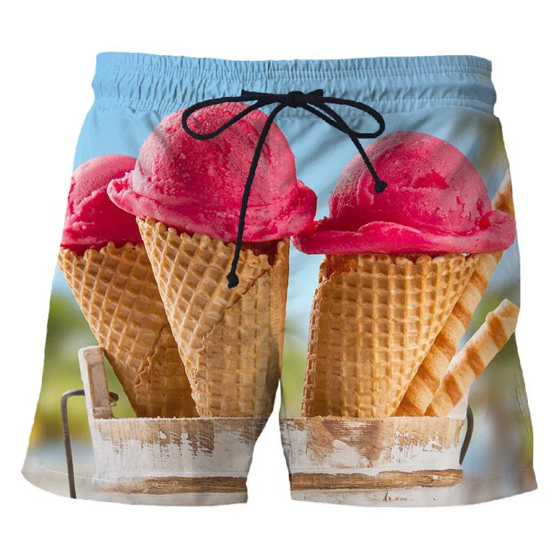 Short de plage imprimé crème glacée en 3D pour hommes, maillots de bain de sports de plein air cool, pantalons courts décontractés pour enfants, motif Popsicle, été