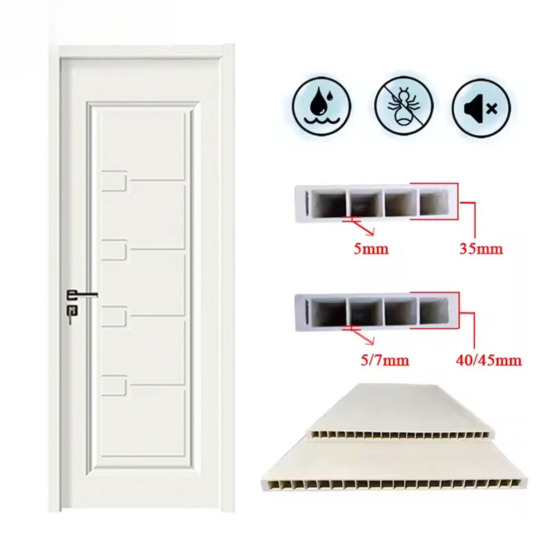 Modern Style White Primer WPC Door Soundproof Bedroom Swing Composite Wood Panel Entrance Decoration Featured Polymer Material