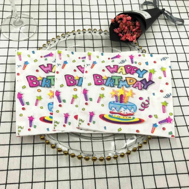 20 قطعة/pac 33 سنتيمتر 2ply المناديل المطبوعة عيد ميلاد جمع الملونة المطبوعة المناديل حفلة عيد ميلاد الطفل مربع الأنسجة المفارش