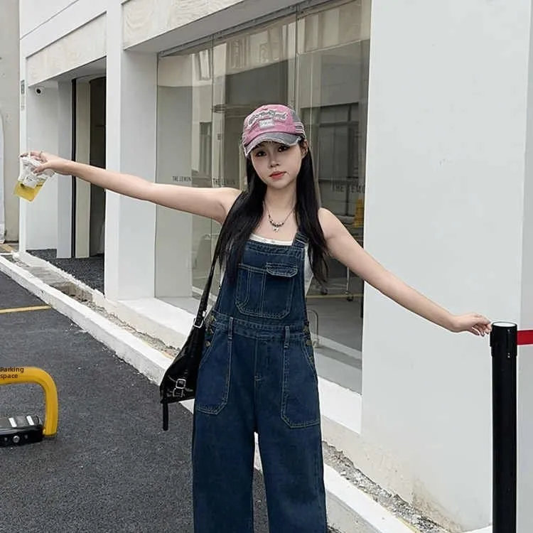 

Джинсовые комбинезоны в американском стиле ретро, женские свободные комбинезоны с прямыми штанинами, широкие леггинсы с высокой талией, новинка лета с эффектом похудения