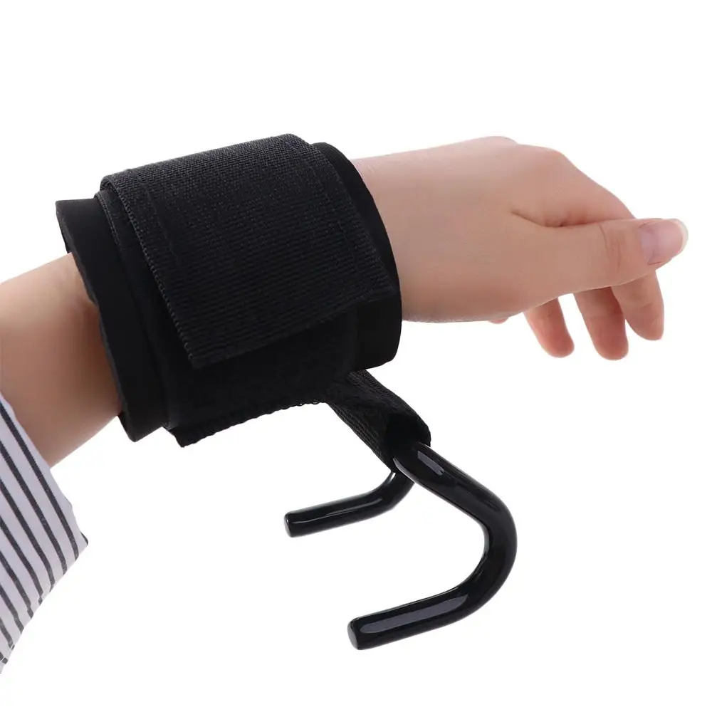 1 pair Pull-up Weight Lifting Grip Hook Adjustable Black Auxiliary Power Wrist Guard Auxiliary 1 Pair Steel Hook Grips Strap Gym