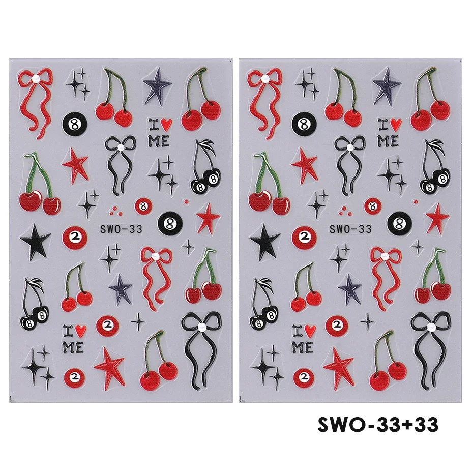 2 stuks zoete element nail art stickers eenvoudige bloem hart kersen aardbei kawaii stickers kleurrijke boog vlinder manicure sliders