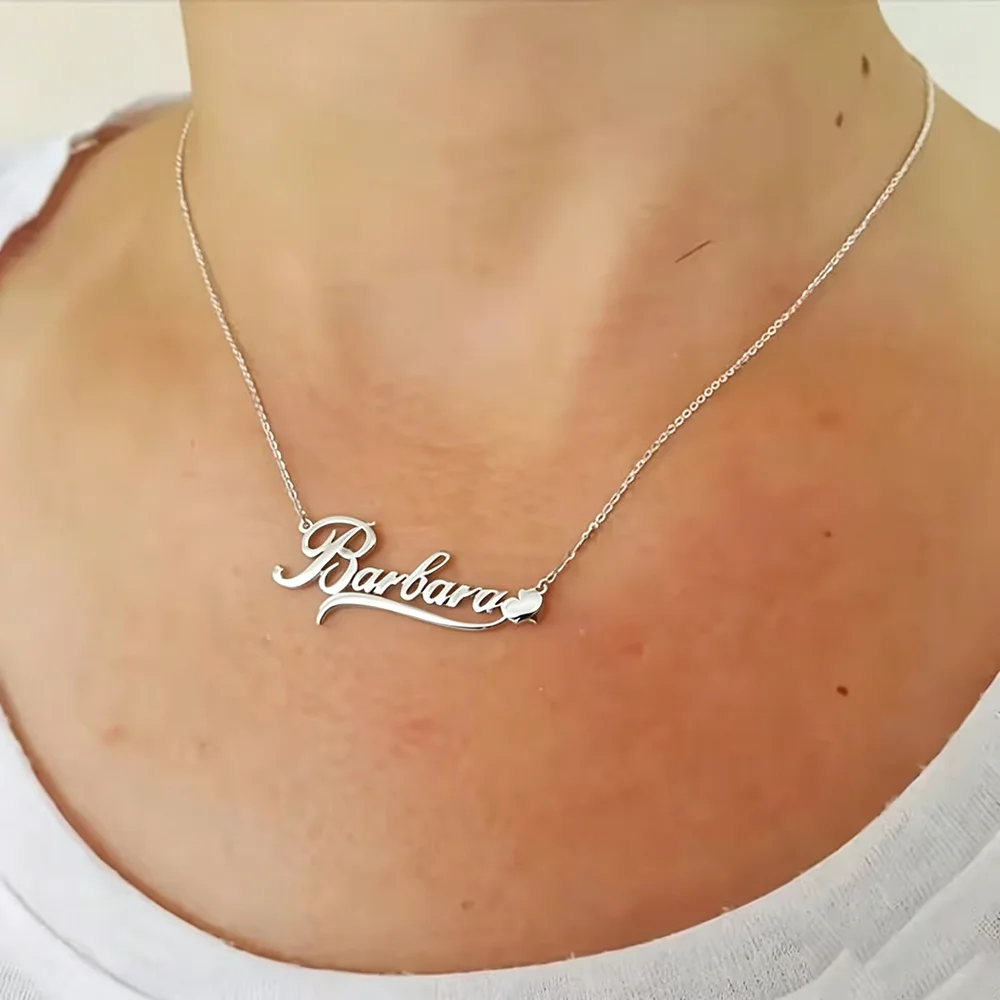 Dainty Custom Name With Ribbon Heart Necklace For Women Stainless Steel Personalization Birthday Jewelry Christmas Gift