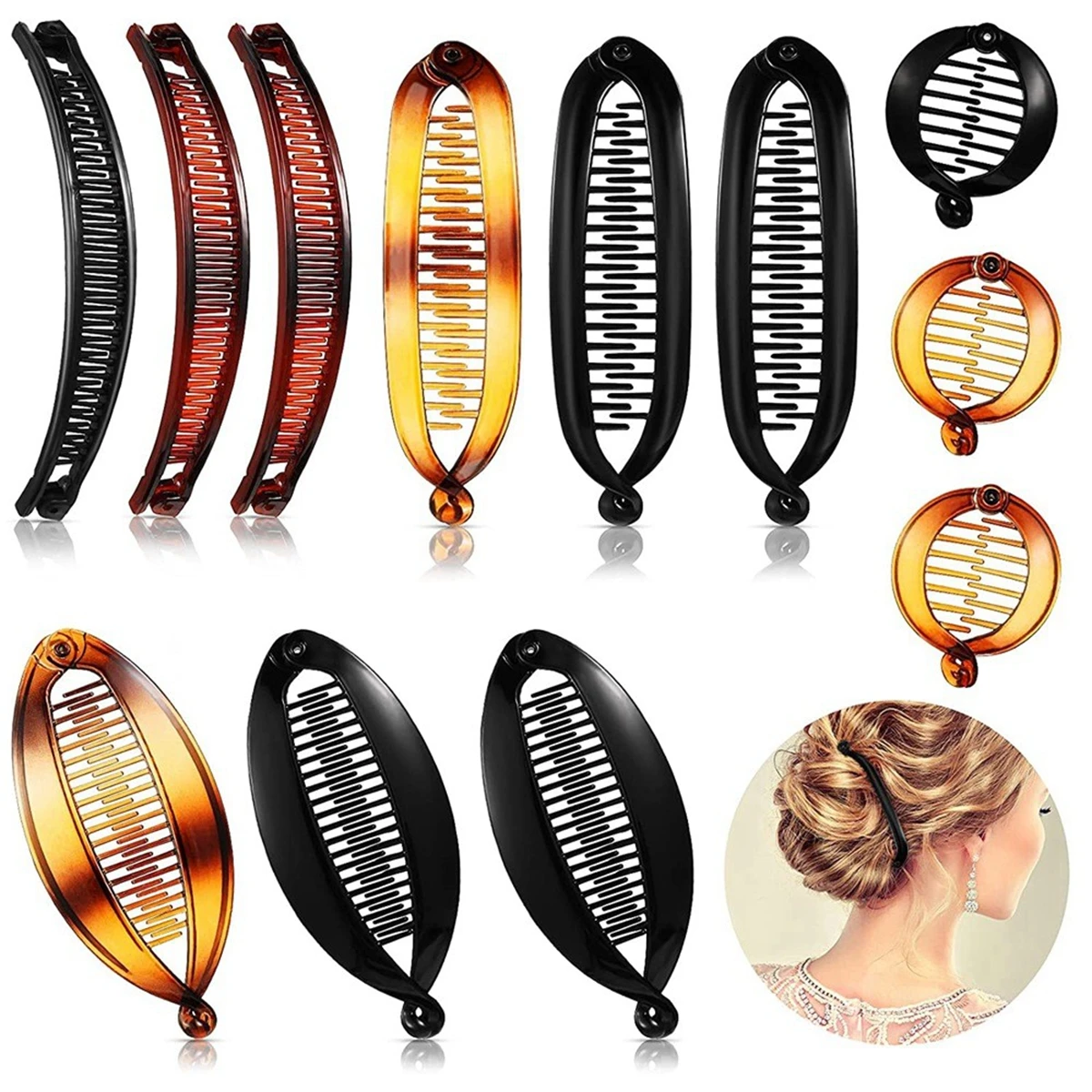 3-12 Piece Set of Banana Hair Clips, Classic Comb, Large Double Comb Fishtail Hair Clip, Banana Ponytail Clip for Women