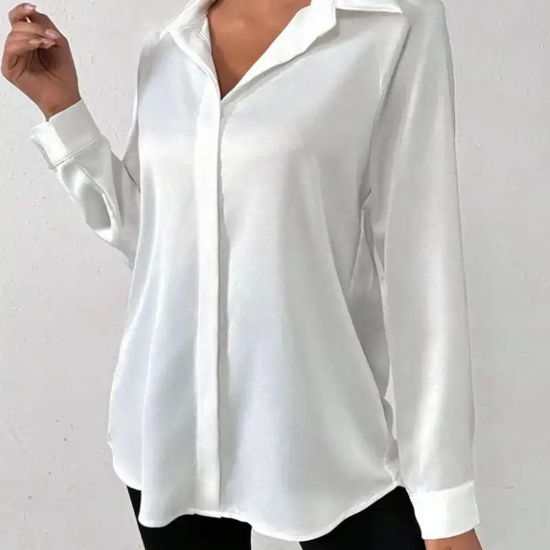 Women\'s Long Sleeve Silk-like Shirt European American Style Cross-border Clothing High-quality Fashionable Ladies Blouse