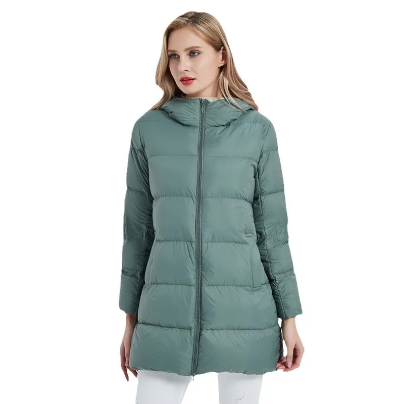 Commuter Style Down Coat 2025 Winter Women's White Hooded Jacket Mid-Length Luxury Polyester