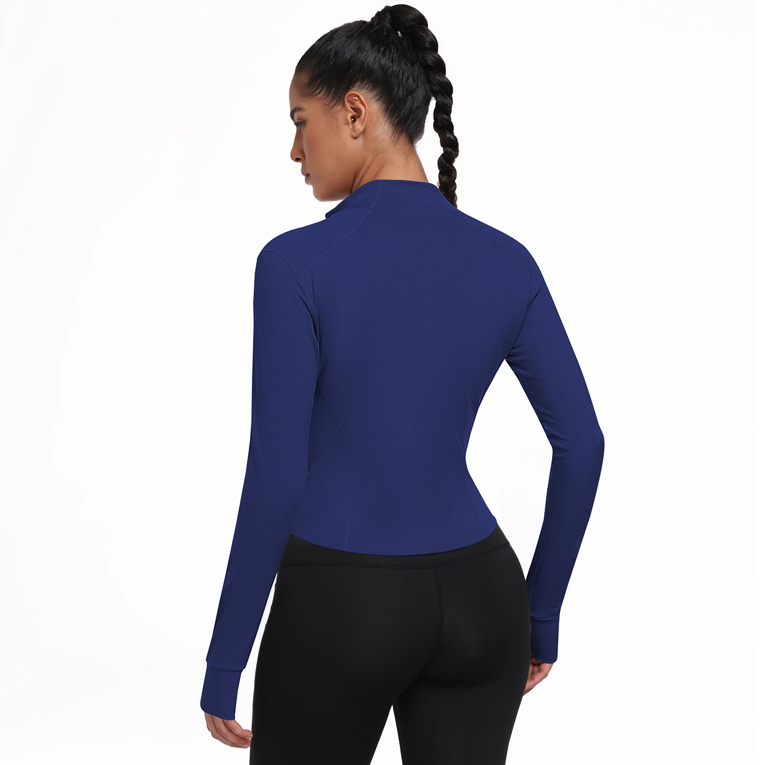 Women's Solid Color Zipper Stand Collar Sports Jacket Long-Sleeved Sports Top Gym Wear Ladies' Sportswear For Indoor and Outdoor view 6