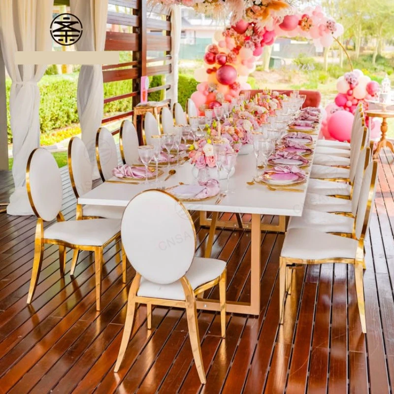 Banquet Event Furniture Round Back Gold Stackable Event Stainless Steel Chairs Wedding