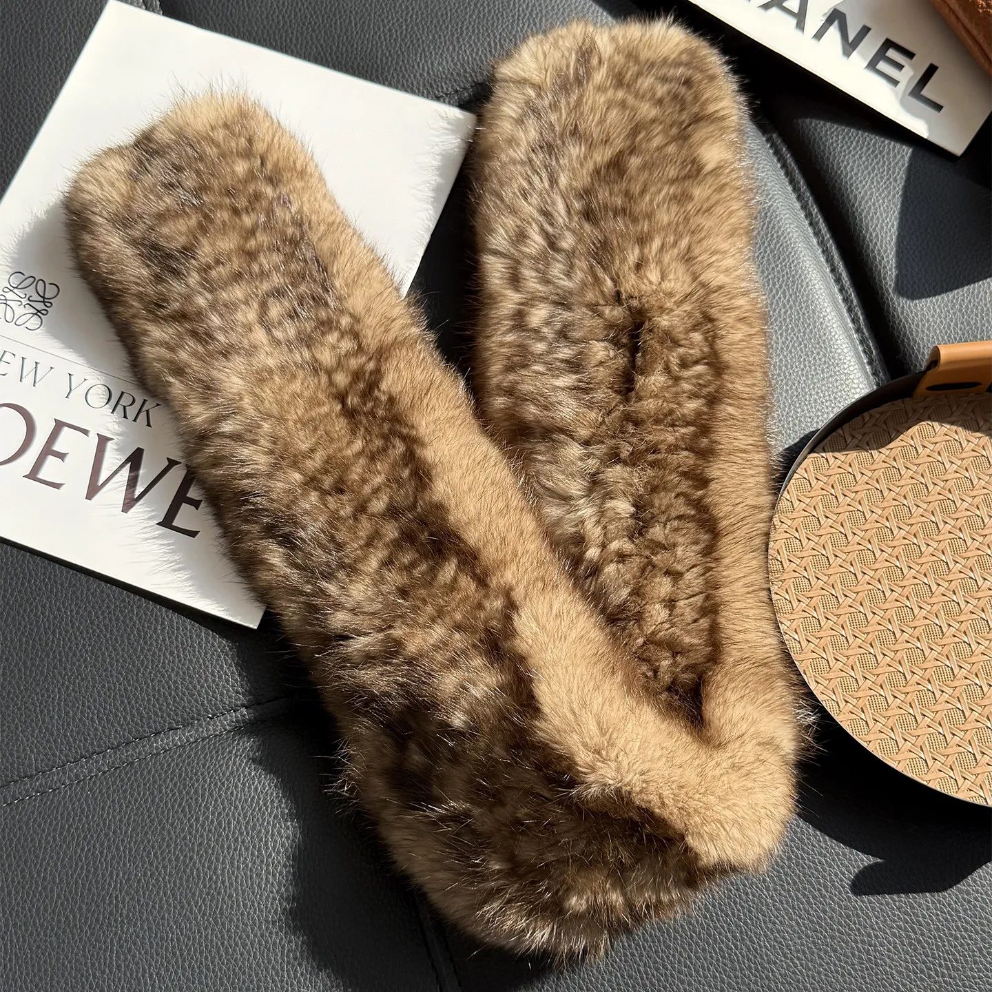 Echter Natürlicher Kaninchenfell-Strickschal für Damen, Herbst-Winter, Doppelseitig, Dick, Warm, Nackenwärmer, Zobelfarbenes Fellkragen-Schal – Detail 8
