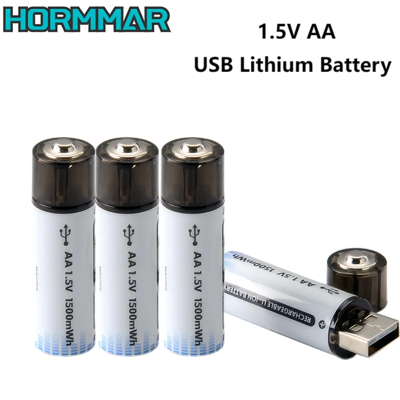 HORMMAR 1500mWh 1.5V AA Li-ion battery HR6 AA USB Rechargeable Lithium batteries 2A USB Port Charging Battery With Battery Box