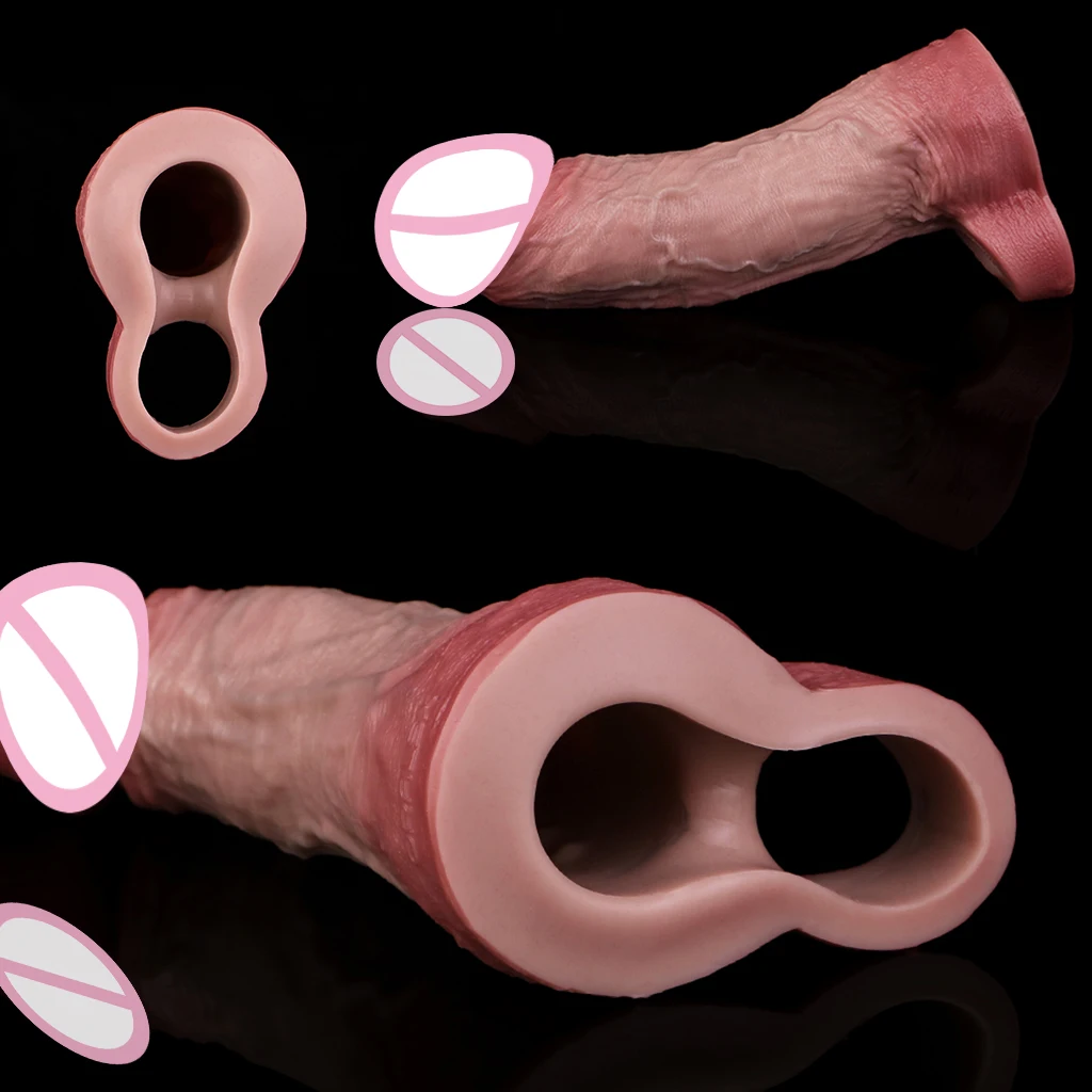 ORALSX Skin Feeling Penis Enlargement Sleeve Cock Ring Dick Extender Closed-Head Dildo Sheath Soft Silicone Male Sexy Toy 18+