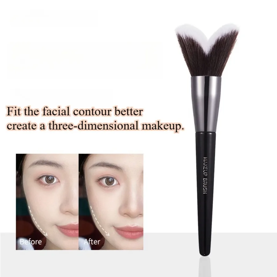 فرشاة ظلال الوجه على شكل حرف V، فرشاة احترافية مع صندوق بودرة أحمر الخدود وخافي عيوب البشرة، أداة مكياج صديقة للبشرة #1