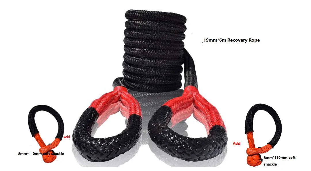 

19mm*6m Kinetic Recovery Rope Add 2PCS Soft Shackles,Kinetic Rope Heavy Duty Vehicle Tow Strap Rope for Truck ATV UTV SUV