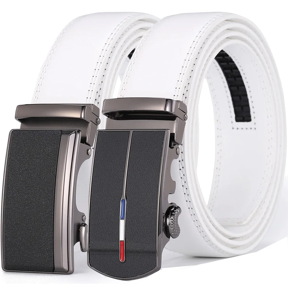 Luxury Fashion White Leather Golf Belt 105-130cm Premium Cowskin Designer Waist Strap Men Formal Casual Belt for Business Jeans