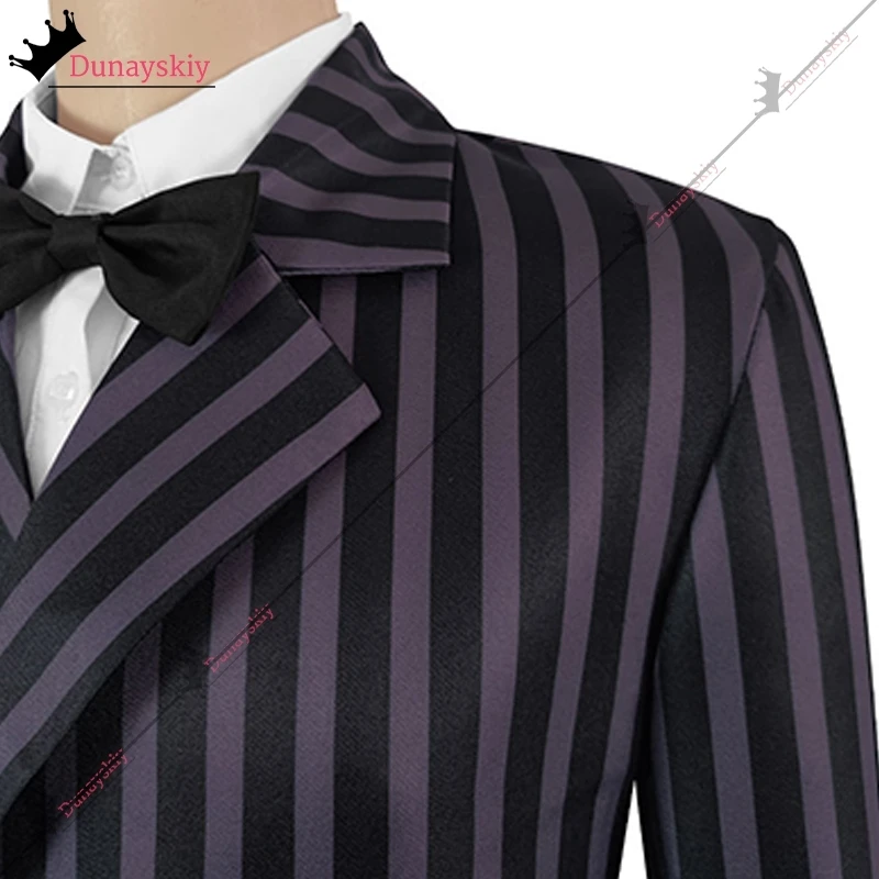 Gomez Addams Cosplay Costume Outfits Wednesday Dad Costume Man Adult Plaid Suit Pants Shirt Full Set DIY Halloween Clothing