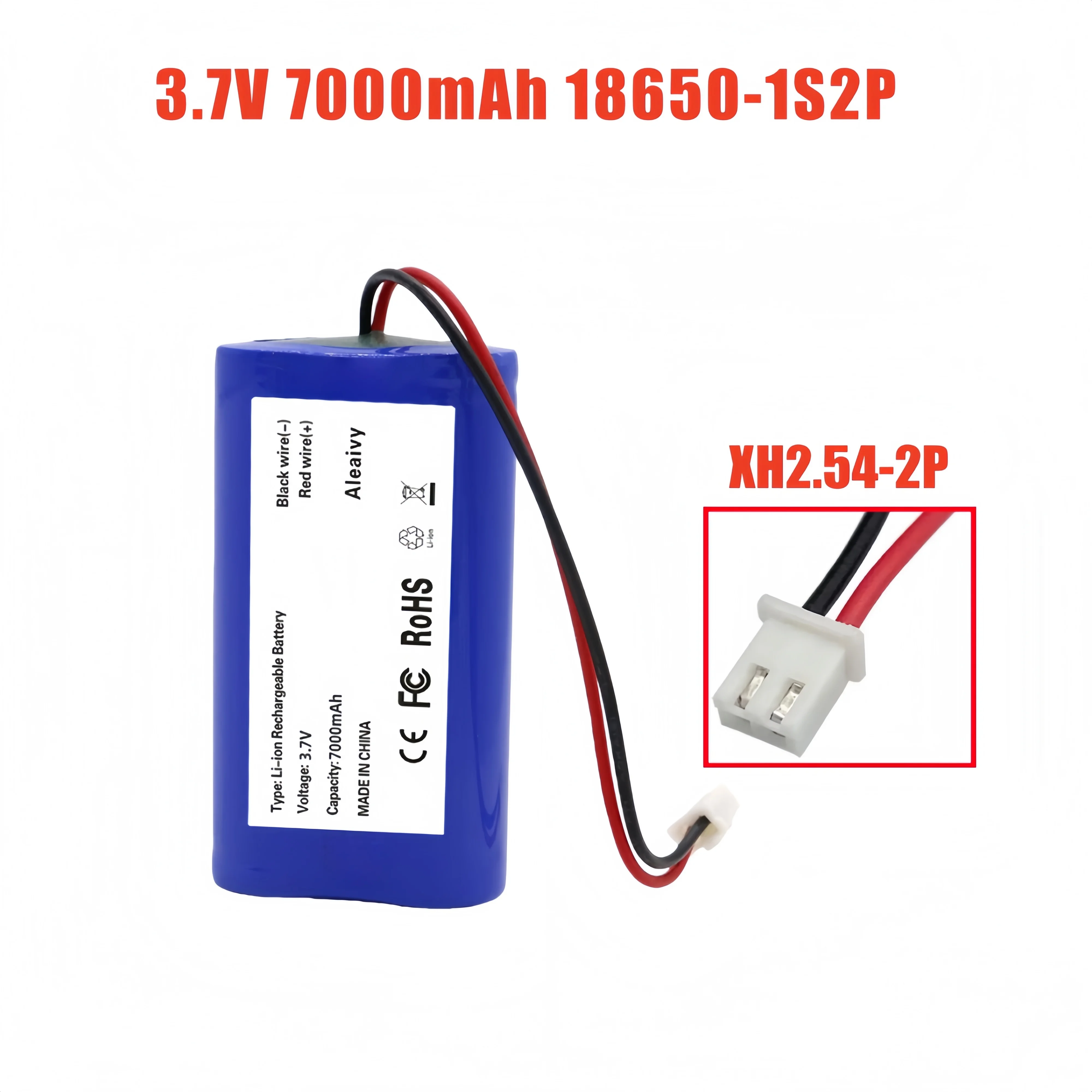 New 3.7V 1S2P 7000mAh 18650 Lithium Battery with XH2.54 Plug for LED Outdoor Light Bluetooth Speaker Audio Backup Power Supply