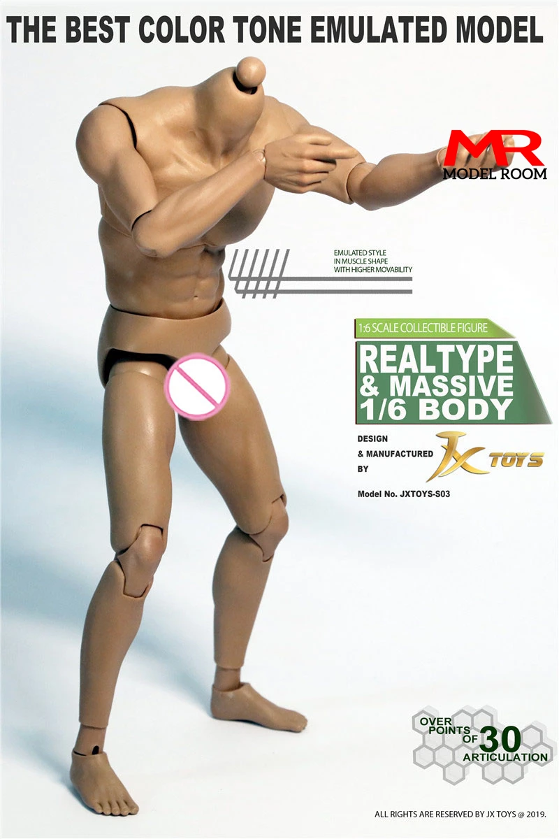 JXtoys S01 S02 S03 1/6 Male Muscle Joint Body JXS01 JXS02 JXS03 12\'\' Super Flexible Action Figure Doll Fit 1:6 Head Sculpt